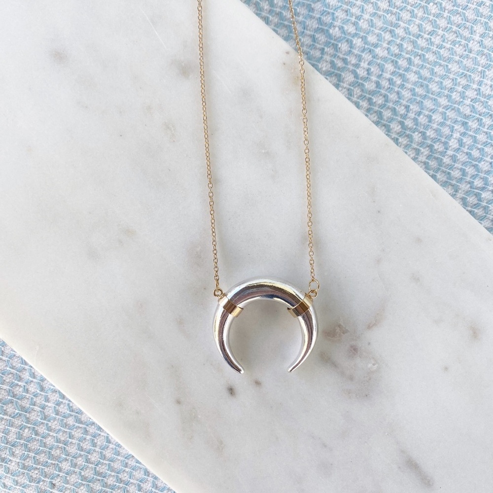 "Kinsey" Necklace || Silver & Gold Horn Pendant - Picture 5 of 13